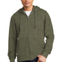 District Mens Very Important Fleece Full Zip Hooded Sweatshirt Hoodie w/ Pockets - Heather Olive Green