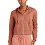 District Womens V.I.T. Fleece Full Zip Hooded Sweatshirt Hoodie w/ Pockets - Desert Rose