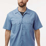Dickies Mens Moisture Wicking Short Sleeve Button Down Work Shirt w/ Double Pockets - Gulf Blue