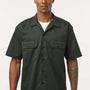 Dickies Mens Moisture Wicking Short Sleeve Button Down Work Shirt w/ Double Pockets - Olive Green