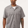 Dickies Mens Moisture Wicking Short Sleeve Button Down Work Shirt w/ Double Pockets - Silver Grey