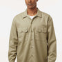 Dickies Mens Moisture Wicking Long Sleeve Button Down Work Shirt w/ Double Pockets - Khaki