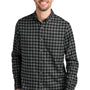 Eddie Bauer Mens Favorite Flannel Long Sleeve Button Down Shirt w/ Pocket - Deep Black Mini Buffalo