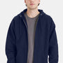 Hanes Mens Ultimate Cotton PrintPro XP Pill Resistant Full Zip Hooded Sweatshirt Hoodie w/ Pockets - Navy Blue