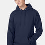 Hanes Mens EcoSmart Print Pro XP Pill Resistant Hooded Sweatshirt Hoodie w/ Pouch Pocket - Navy Blue