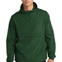 Sport-Tek Mens Wind & Water Resistant Packable Anorak 1/4 Zip Hooded Jacket - Forest Green