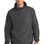 Sport-Tek Mens Wind & Water Resistant Packable Anorak 1/4 Zip Hooded Jacket - Graphite Grey