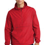 Sport-Tek Mens Wind & Water Resistant Packable Anorak 1/4 Zip Hooded Jacket - True Red