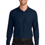 Port Authority Mens Wearever Signature Pique Long Sleeve Polo Shirt - River Navy Blue - COMING SOON
