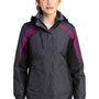 Port Authority Womens 3-in-1 Wind & Water Resistant Full Zip Hooded Jacket - Magnet Grey/Black/Very Berry Purple - Closeout