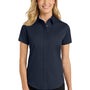 Port Authority Womens Easy Care Wrinkle Resistant Short Sleeve Button Down Shirt - Navy Blue/Light Stone