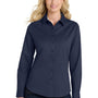 Port Authority Womens Easy Care Wrinkle Resistant Long Sleeve Button Down Shirt - Navy Blue/Light Stone