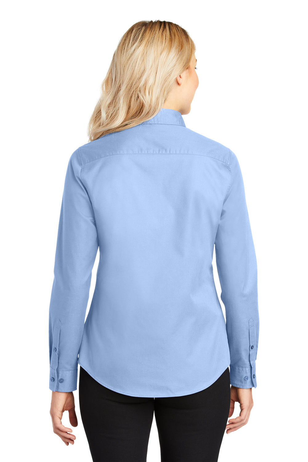 Port Authority L608 Womens Easy Care Wrinkle Resistant Long Sleeve Button Down Shirt Light Blue Back