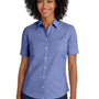 Port Authority Womens SuperPro Oxford Wrinkle Resistant Short Sleeve Button Down Shirt w/ Pocket - Navy Blue