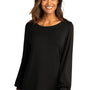 Port Authority Womens Luxe Knit Long Sleeve Wide Neck T-Shirt - Deep Black - Closeout