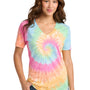 Port & Company Womens Tie-Dye Short Sleeve V-Neck T-Shirt - Pastel Rainbow