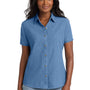 Port & Company Womens Denim Short Sleeve Button Down Shirt - Faded Blue