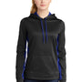 Sport-Tek Womens Sport-Wick Moisture Wicking Fleece Hooded Sweatshirt Hoodie w/ Pouch Pocket - Black/True Royal Blue - Closeout