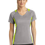 Sport-Tek Womens Contender Heather Moisture Wicking Short Sleeve V-Neck T-Shirt - Heather Vintage Grey/Lime Shock Green - Closeout