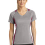 Sport-Tek Womens Contender Heather Moisture Wicking Short Sleeve V-Neck T-Shirt - Heather Vintage Grey/Maroon - Closeout