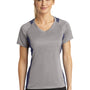 Sport-Tek Womens Contender Heather Moisture Wicking Short Sleeve V-Neck T-Shirt - Heather Vintage Grey/True Navy Blue - Closeout