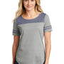 Sport-Tek Womens Fan Moisture Wicking Short Sleeve Crewneck T-Shirt - Heather Light Grey/Heather True Navy Blue - Closeout