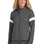 Sport-Tek Womens Moisture Wicking Travel Full Zip Jacket - Iron Grey/White