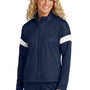 Sport-Tek Womens Moisture Wicking Travel Full Zip Jacket - True Navy Blue/White