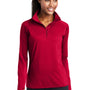 Sport-Tek Womens Sport-Wick Moisture Wicking 1/4 Zip Sweatshirt w/ Pouch Pocket - Deep Red