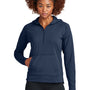 Sport-Tek Womens Sport-Wick Moisture Wicking 1/4 Zip Hooded Sweatshirt Hoodie w/ Pouch Pocket - True Navy Blue