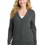 Port Authority Womens Easy Care Button Front Long Sleeve Cardigan Sweater w/ Pockets - Heather Charcoal Grey