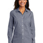 Port Authority Womens Broadcloth Gingham Wrinkle Resistant Long Sleeve Button Down Shirt - True Navy Blue/White - Closeout