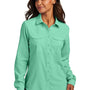 Port Authority Womens Daybreak Moisture Wicking Long Sleeve Button Down Shirt w/ Pockets - Bright Seafoam Green