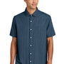 Mercer+Mettle Mens UV Capital Tech Moisture Wicking Short Sleeve Button Down Shirt w/ Pocket - Night Navy Blue Dash Print