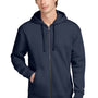 New Era Mens Heritage Fleece Full Zip Hooded Sweatshirt Hoodie w/ Pockets - True Navy Blue