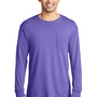 Port & Company Mens Beach Wash Long Sleeve Crewneck T-Shirt w/ Pocket - Amethyst Purple - Closeout