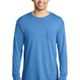 Port & Company Mens Beach Wash Long Sleeve Crewneck T-Shirt w/ Pocket - Blue Moon - Closeout