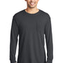 Port & Company Mens Beach Wash Long Sleeve Crewneck T-Shirt w/ Pocket - Coal Grey - Closeout