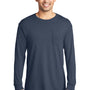 Port & Company Mens Beach Wash Long Sleeve Crewneck T-Shirt w/ Pocket - Denim Blue - Closeout