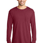 Port & Company Mens Beach Wash Long Sleeve Crewneck T-Shirt w/ Pocket - Merlot Red - Closeout
