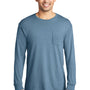 Port & Company Mens Beach Wash Long Sleeve Crewneck T-Shirt w/ Pocket - Mist Blue - Closeout
