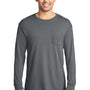 Port & Company Mens Beach Wash Long Sleeve Crewneck T-Shirt w/ Pocket - Pewter Grey - Closeout