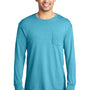 Port & Company Mens Beach Wash Long Sleeve Crewneck T-Shirt w/ Pocket - Tidal Wave Blue - Closeout