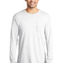 Port & Company Mens Beach Wash Long Sleeve Crewneck T-Shirt w/ Pocket - White - Closeout