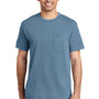Port & Company Mens Beach Wash Short Sleeve Crewneck T-Shirt w/ Pocket - Mist Blue - Closeout