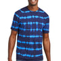 Port & Company Mens Allover Stripe Tie-Dye Short Sleeve Crewneck T-Shirt - Turquoise Blue/Team Navy Blue