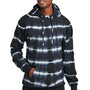Port & Company Mens Allover Stripe Tie-Dye Fleece Hooded Sweatshirt Hoodie w/ Pouch Pocket - Black/White