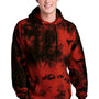 Port & Company Mens Crystal Tie-Dye Hooded Sweatshirt Hoodie w/ Pouch Pocket - Black/Red