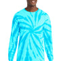 Port & Company Mens Tie-Dye Long Sleeve Crewneck T-Shirt - Turquoise Blue