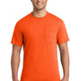 Port & Company Mens Core Short Sleeve Crewneck T-Shirt w/ Pocket - Safety Orange